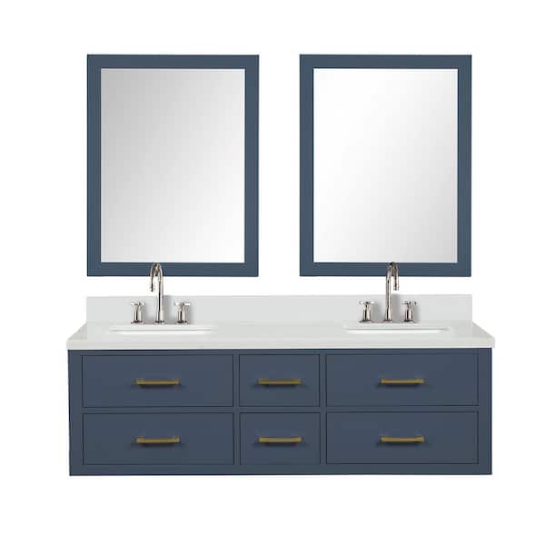 Lexora Sherman 60 in W x 22 in D Blue Double Bath Vanity with White ...
