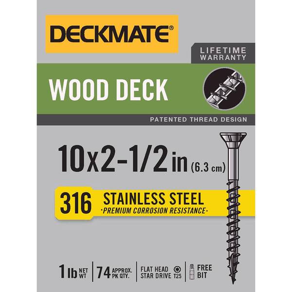 Deckmate Marine Grade Stainless Steel #10 X 2-1/2 in. Wood Deck Screw 1lb (Approximately 74 Pieces)