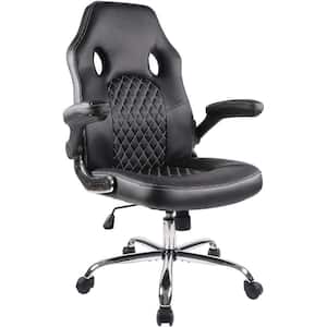 Black Leather Gaming Chair with Flip-Up Armrests, High Back Ergonomic Office Chair Computer Chair for Teens