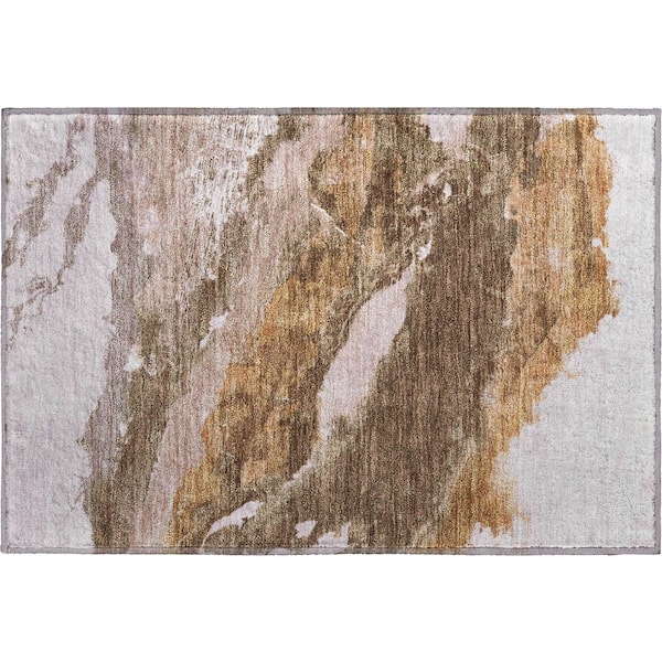 Mayfield Premium Machine Washable Abstract AMF2054 Brown 2 ft. x 3 ft. Accent Rug