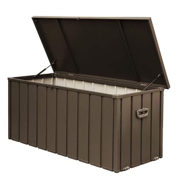 Unbranded 150 Gal. Dark Brown Steel Waterproof Lockable Outdoor Storage Bench with Rolling Castors and Handles