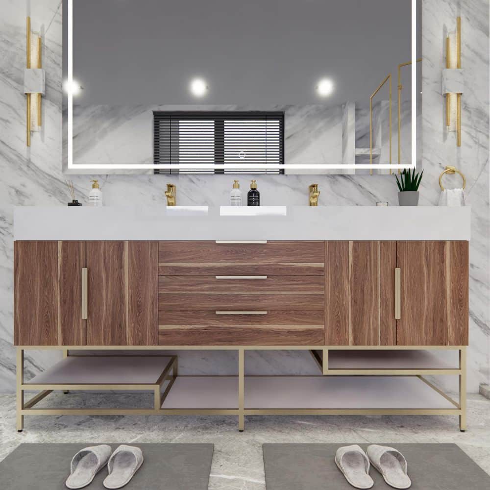 Bethany 71 in. W. x 20 in. D x 36 in. H Double Sink Freestanding Bath Vanity in White Oak with White Acrylic Top price history on PriceWatchPro