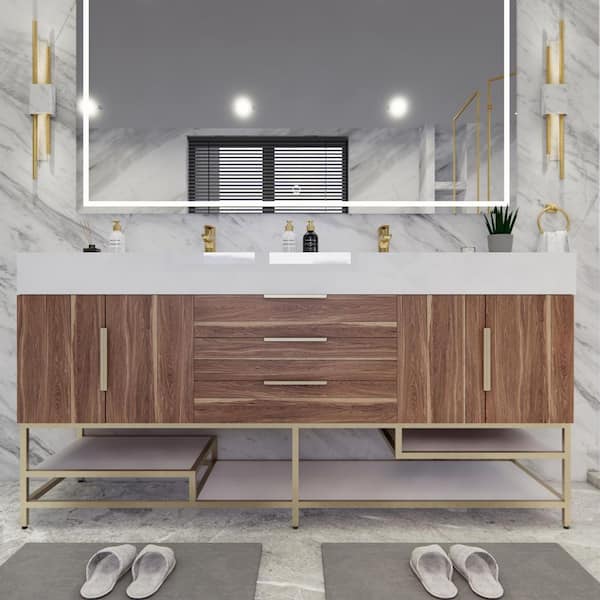 BV Better Vanity Bethany 71 in. W. x 20 in. D x 36 in. H Double Sink Freestanding Bath Vanity in White Oak with White Acrylic Top