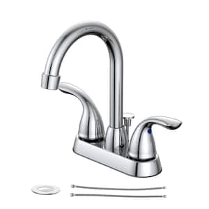 Alima 4 in. Centerset 2-Handle High-Arc Bathroom Faucet w/Drain Kit Included and 2-Piece Extra Hose in Chrome (2-Pack)