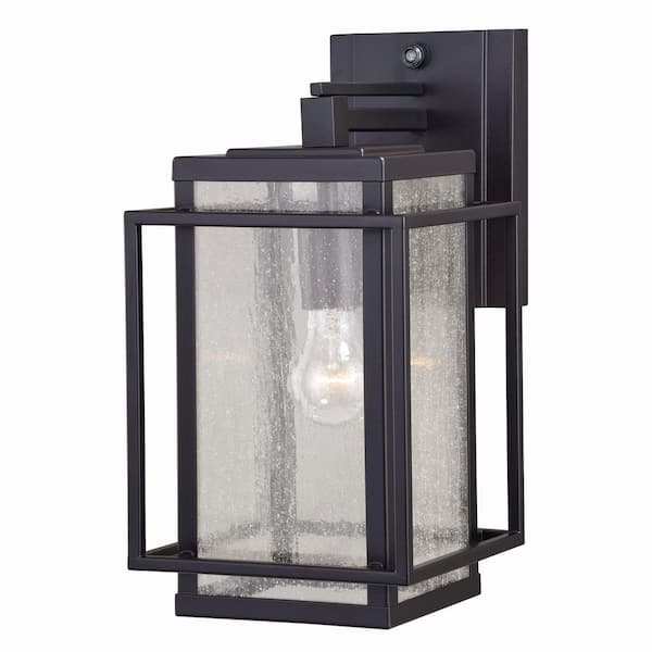 VAXCEL Hyde Park 1 Light Dusk to Dawn Bronze Mission Outdoor Wall Lantern Clear Glass