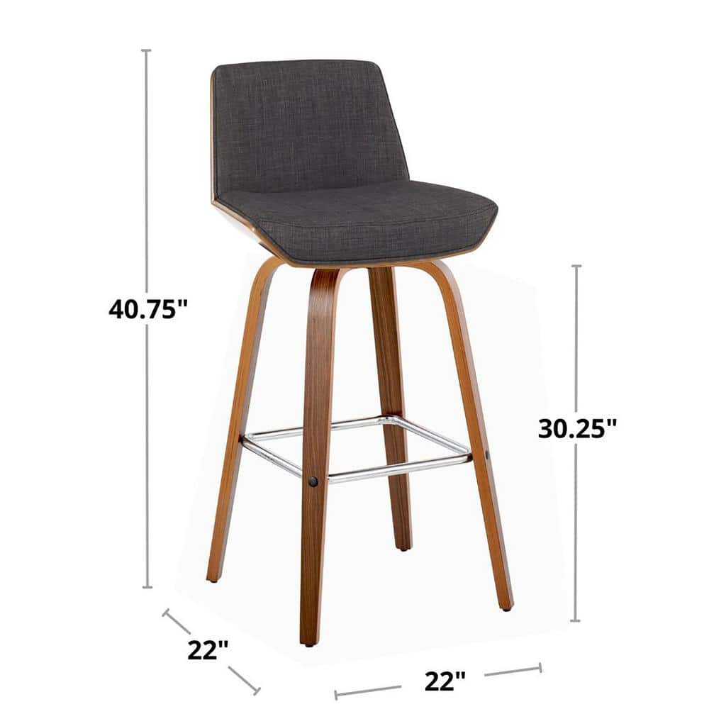 Corazza 30" Charcoal Wood and Metal Swivel Barstool Set
