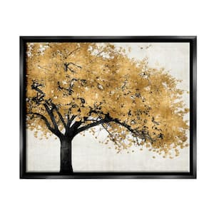 Traditional Tree with Autumn Leaves over Neutral by Kate Bennet Floater Frame Nature Wall Art Print 25 in. x 31 in.