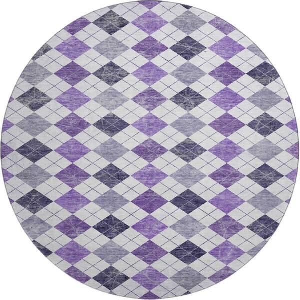 Mayfield Premium Machine Washable Abstract AMF2237 Plum 8 ft. x 8 ft. Round Rug