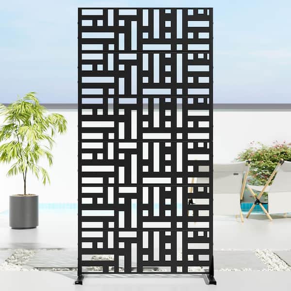 Dovelina 35 in. x 72 in. Black Textured Metal Garden Screens