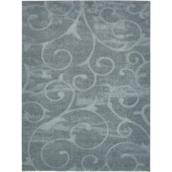 Unique Loom Floral Shag Carved Blue 9' 0 x 12' 0 Area Rug