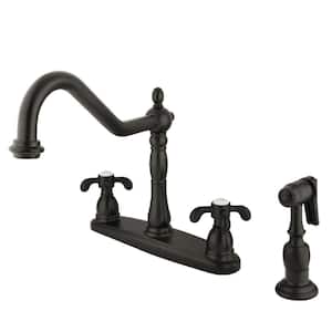 French Country 2-Handle Standard Kitchen Faucet with Side Sprayer in Oil Rubbed Bronze