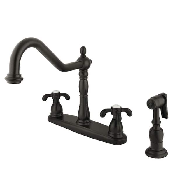 Kingston Brass French Country 2-Handle Standard Kitchen Faucet with Side Sprayer in Oil Rubbed Bronze
