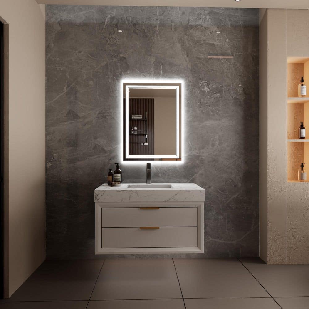 2-4 in. W x32- in. H Rectangular Frameless Wall Mounted LED Bathroom Vanity