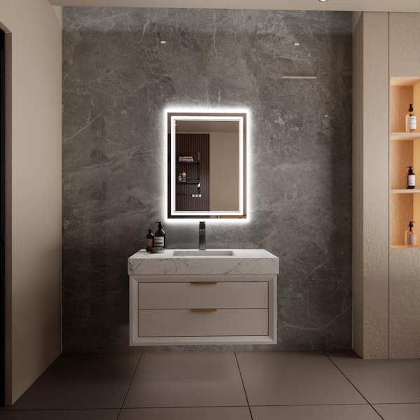 Unbranded 2-4 in. W x32- in. H Rectangular Frameless Wall Mounted LED Bathroom Vanity Mirror in Silver