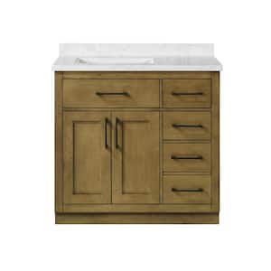 Athea 36 in. W x 22 in. D x 34 in. H Single Sink Bath Vanity in Almond Latte with White Engineered Marble Top and Outlet