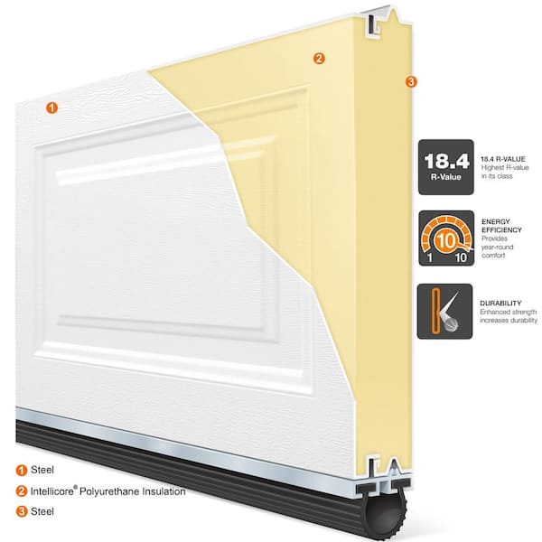 Classic Steel Short Panel 16 ft. x 7 ft. Insulated 18.4 R-Value Wood Look Walnut Garage Door with windows