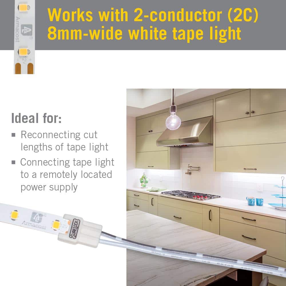SureLock White LED Tape Light Extension Connector, 48 in, 3 Pack