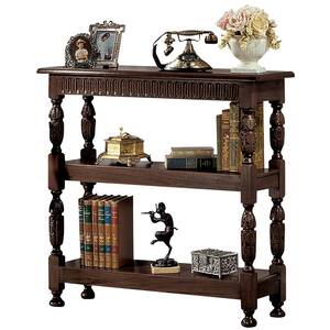 Jacobean-style 34.5in H x 36in W x 11in D. Cherry Mahogany 3 Wood Shelf Standard Etagere