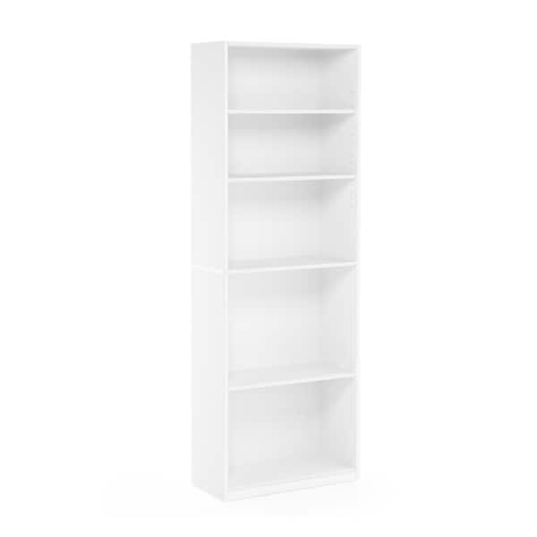 White Wood 5 Shelf Standard Bookcase, Bookcase With Adjustable Shelves Plans