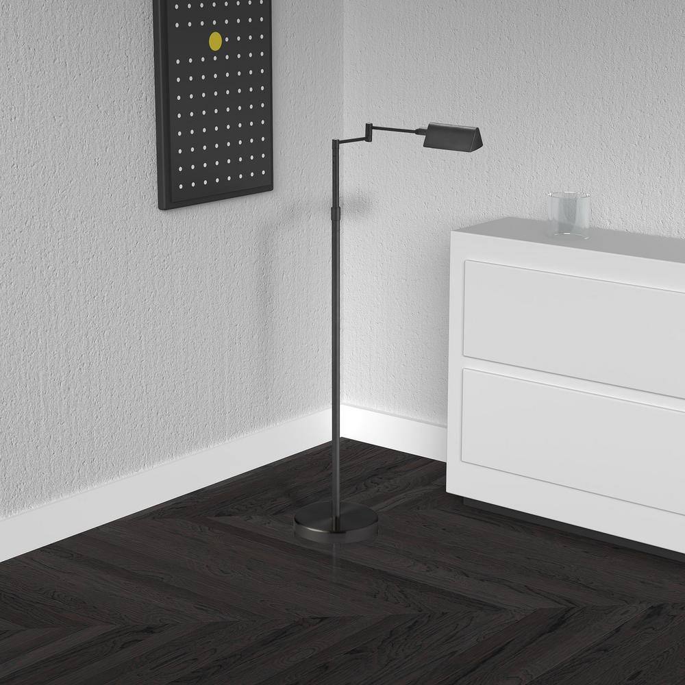 Adjustable Black LED Swing Arm Floor Lamp with Dimmer Control