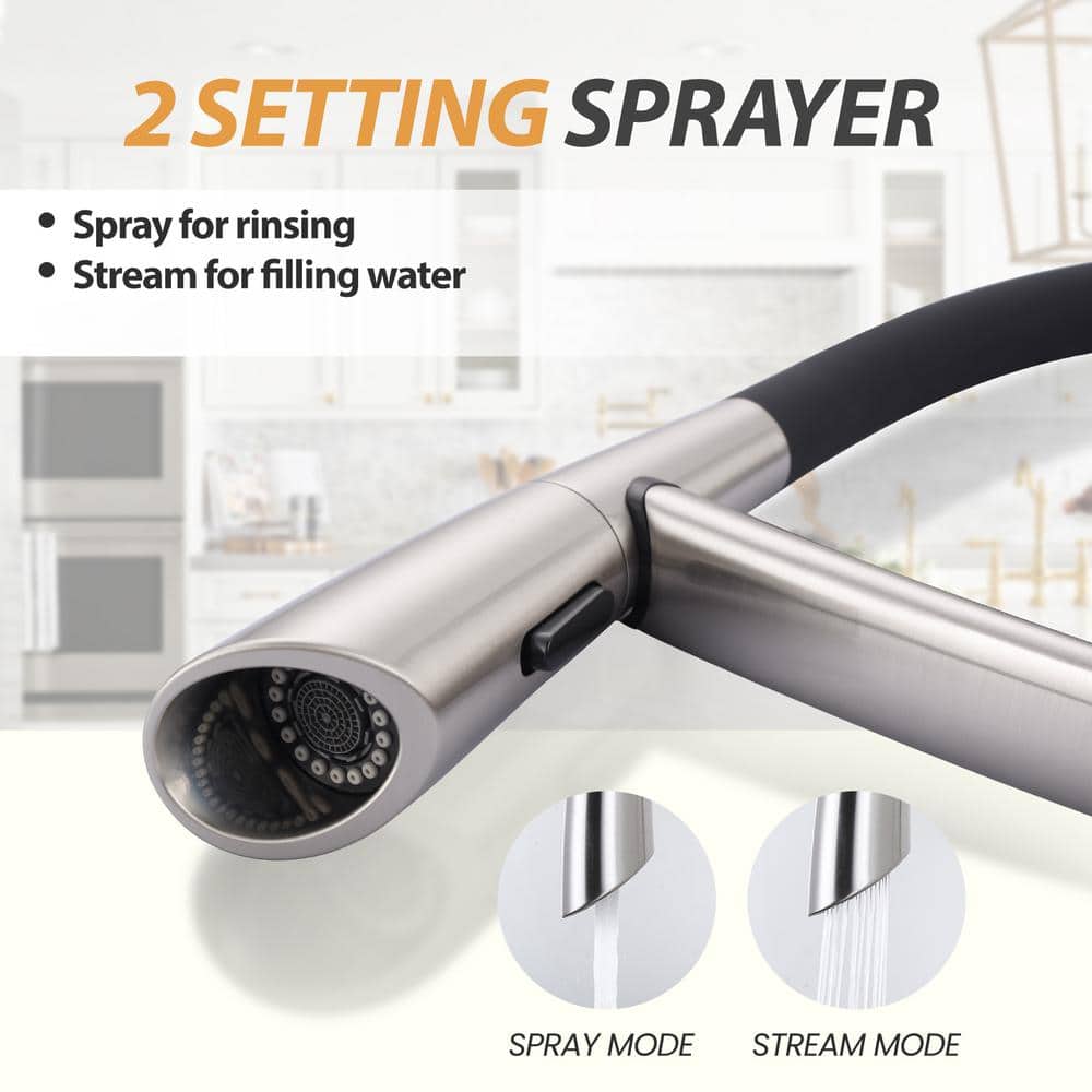 Brushed Nickel Single-Handle Pull-Out Kitchen Faucet with Spray