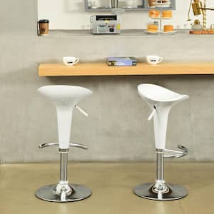 26 in. Swivel Adjustable Height White Metal Frame Bar Stool with PP Seat (Set of 2)