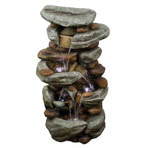 30 in. Rockery Outdoor Garden Fountain, Ornamental Water Feature with LED Lights for Garden, Pond, Balcony, Deck, Porch