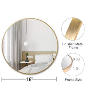 16 in. W x 16 in. H Wall Mirror with Brushed Aluminum Frame Round HD Mirror Gold