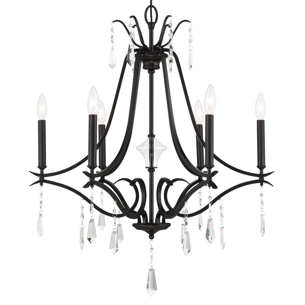 Mini Coal Black 6-Light Chandelier with Clear Glass Shades