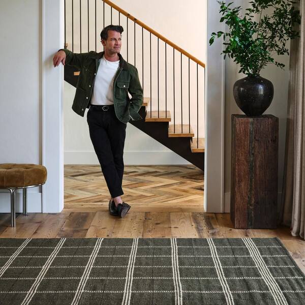 Nate Berkus x Rugs Downing Plaid Wool Cozy Green 3 ft. x 8 ft. Indoor Runner Rug