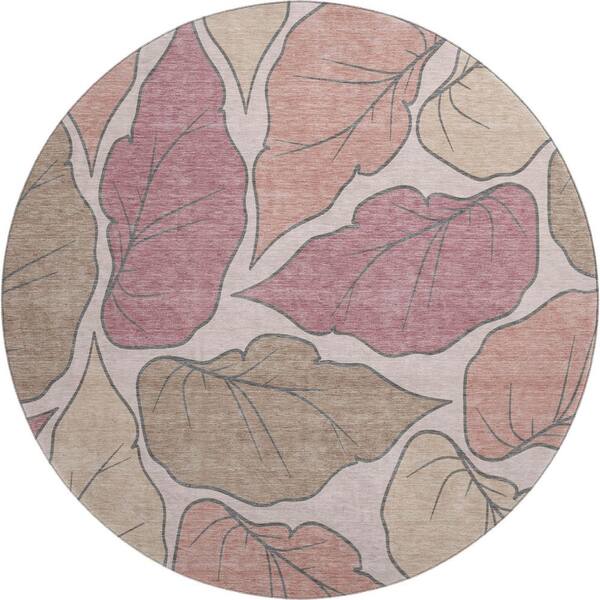 Mayfield Premium Machine Washable Abstract AMF2348 Blush 8 ft. x 8 ft. Round Rug