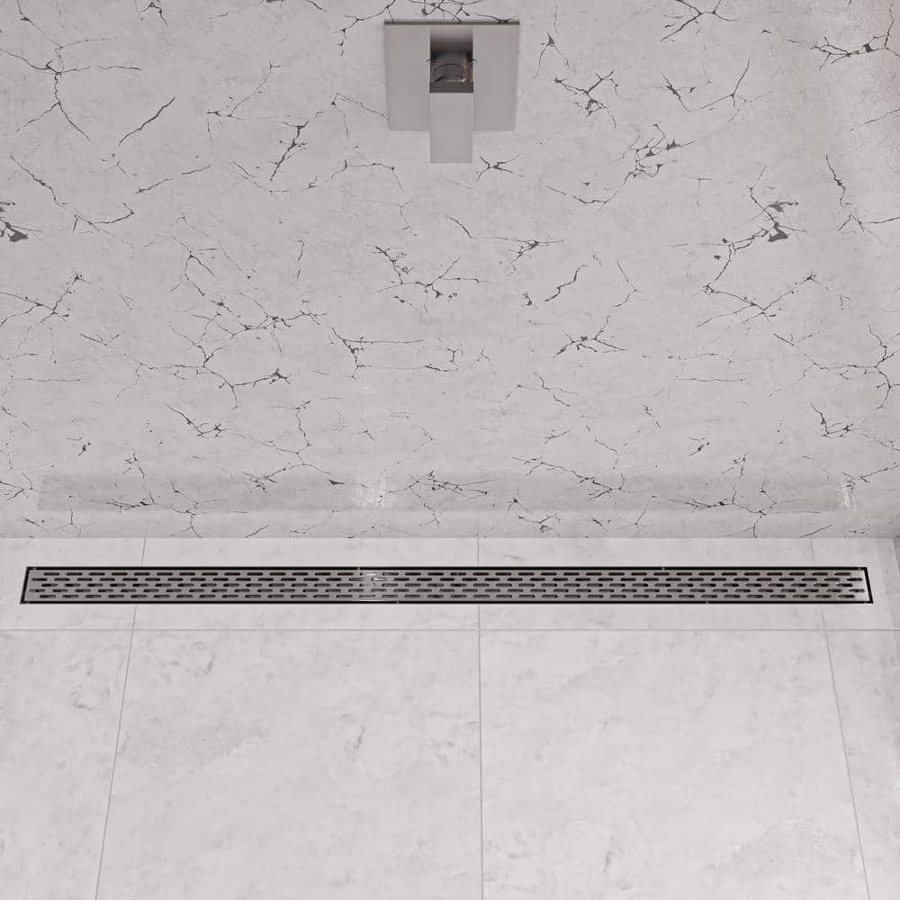 59'' Brushed Stainless Steel Linear Shower Drain with Groove Holes