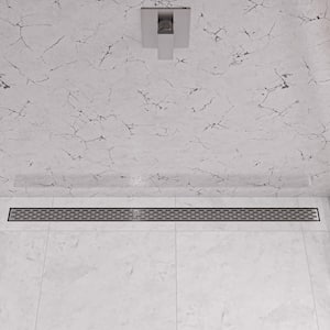 59 in. Linear Shower Drain with Groove Lines in Brushed Stainless Steel