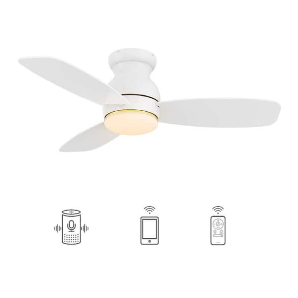 CARRO Trendsetter 44 in. Dimmable LED Indoor/Outdoor White Smart Ceiling Fan with Light and Remote, Works w/Alexa/Google Home