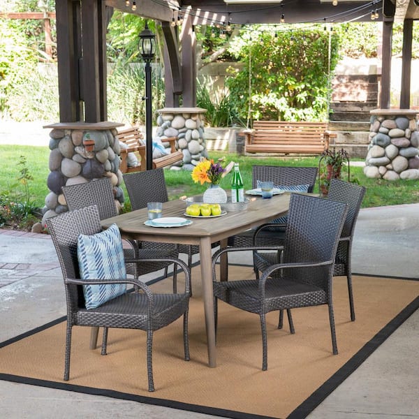 Noble House Haven Gray 7-Piece Wood and Plastic Outdoor Dining Set