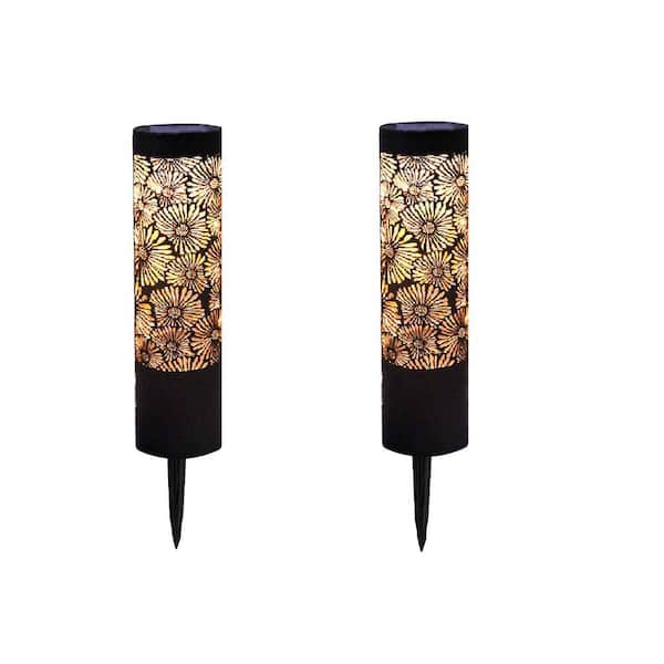 Deck Impressions Peony Solar 12 Lumens Bronze LED Round Outdoor Weather Resistant Bollard Path Light (2-Pack)