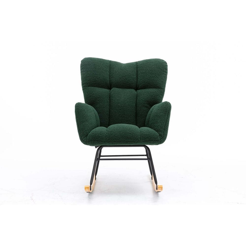 Dark Green Wood Mid Century Modern Teddy Fabric Tufted Upholstered Outdoor 