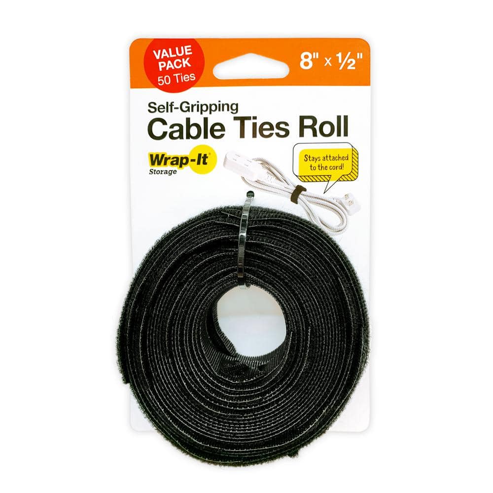 VELCRO ONE-WRAP 8x1/2 inch Black Cable Ties - 100 Pack for sale online