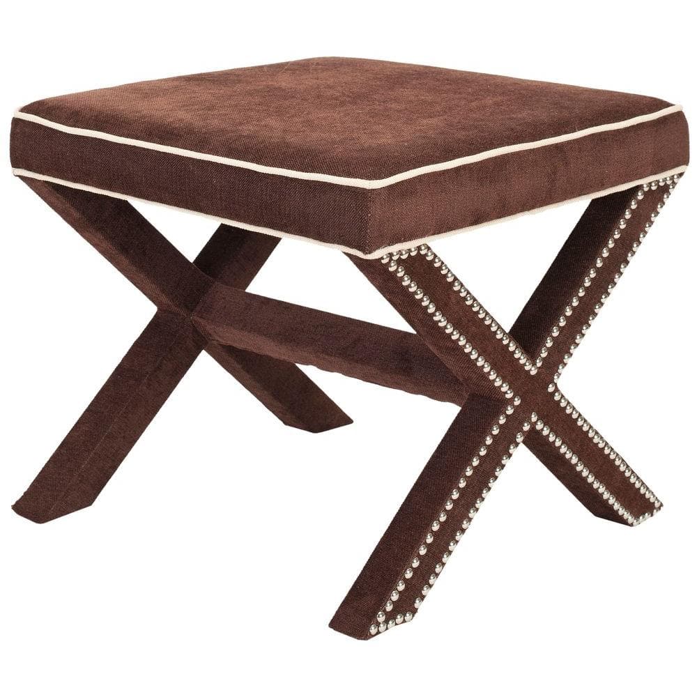 Palmer Modern Chocolate Brown Wood and Polyester Ottoman