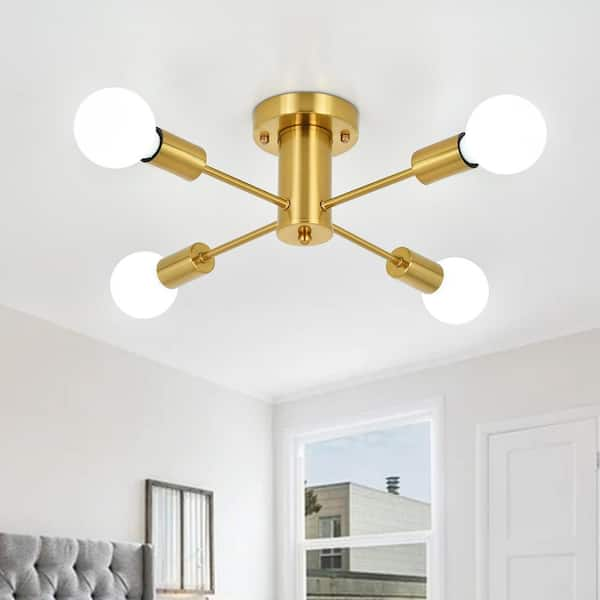 ZJVAIVE 17.5 in. 4-Light Gold Sputnik Semi- Flush Mount For Foyer ...