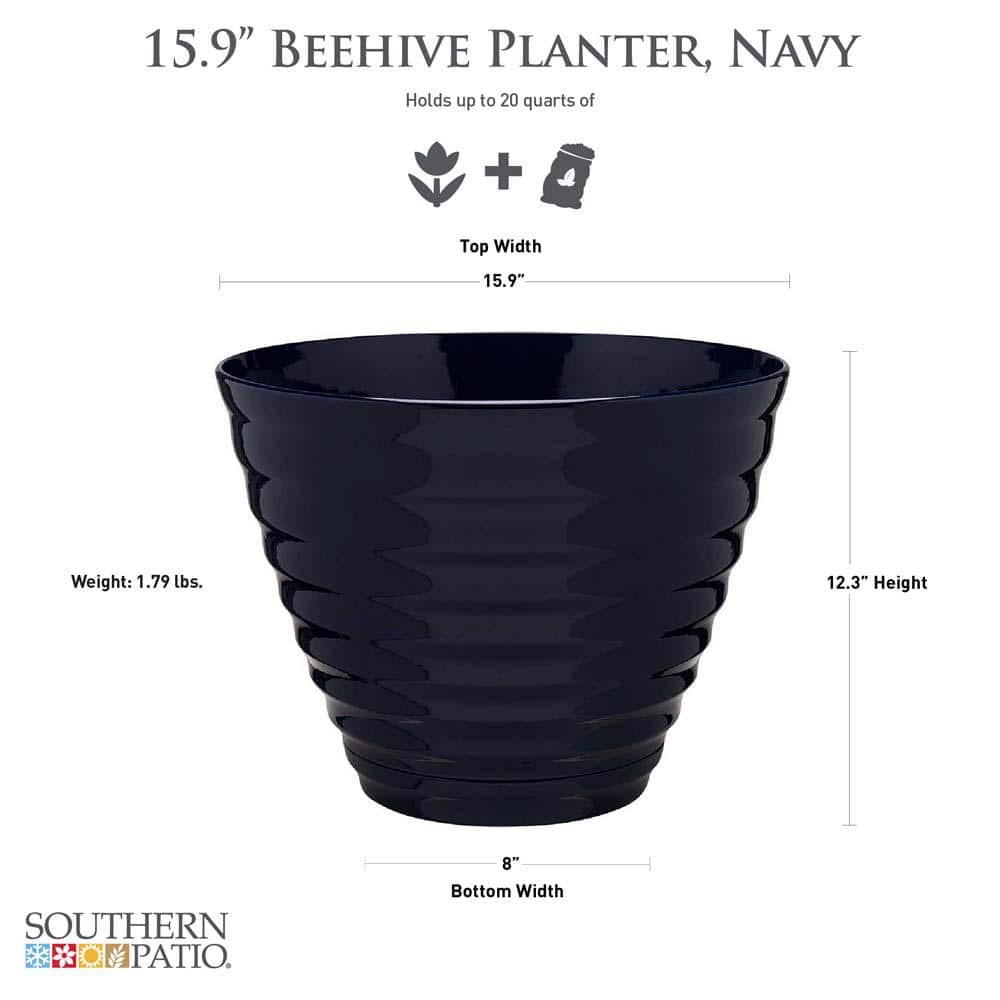 Navy Beehive-Style 16'' Resin Outdoor Planter