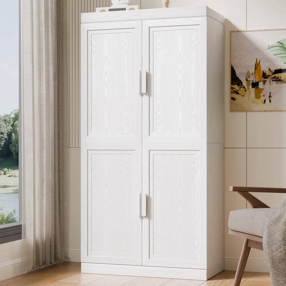 White Wood 62 in. H Storage Cabinet with Adjustable Shelves for Living Room Kitchen and Bedroom