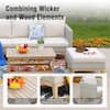 PHI VILLA 5-Piece Rattan Wood Outdoor Patio Conversation Set with Beige Cushions, 2 Ottomans and Acacia Wooden Table DC5PV-109ABCD