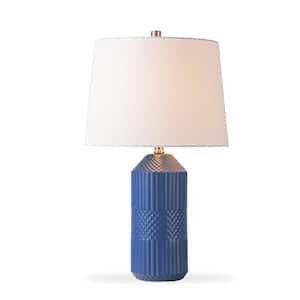 Woodlynne 24.5 in. H Modern Geometric Ceramic Blue Bedside Table Lamp with Fabric Lamp Shades