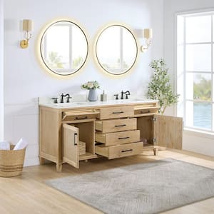 Solana 72 in. W x 22 in. D x 34 in. H Double Sink Bath Vanity in Weathered Fir with White Quartz Top and Mirror