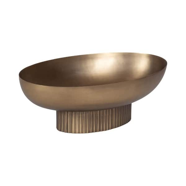 Rooks Gold Oval Metal 14 in. Decorative Bowl