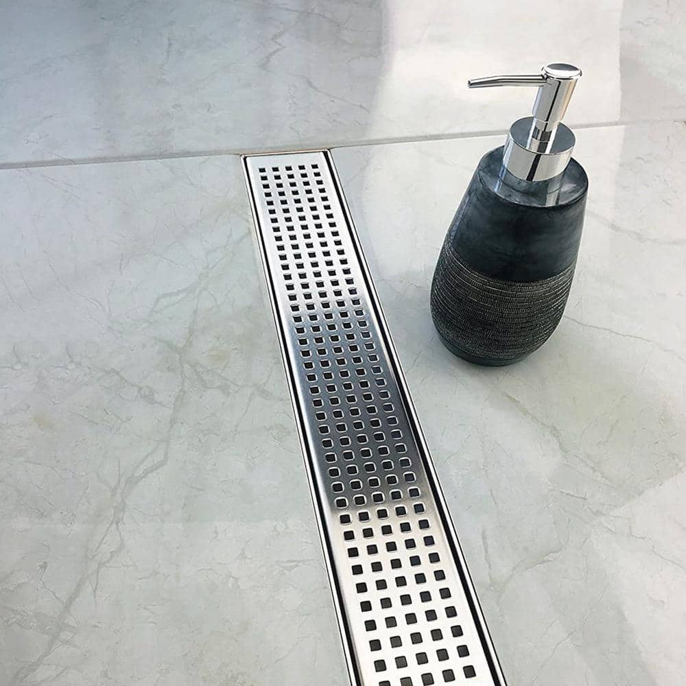 40-Inch Stainless Steel Linear Shower Drain with Square Pattern Grate