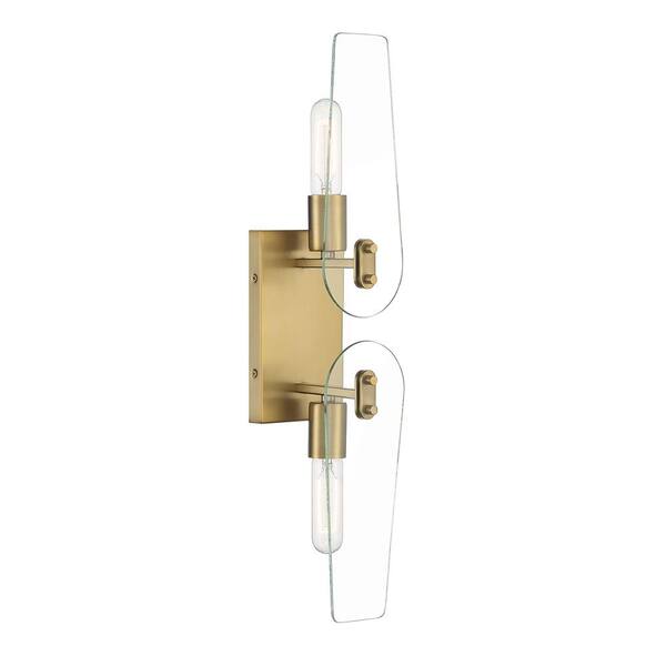 Designers Fountain Bergen Beach 4.5 in. 2-Light Brushed Gold Modern Glam Wall Sconce with Clear Glass Shades