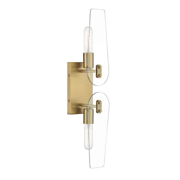 Bergen Beach 23.75 in. Brushed Gold Wall Sconce with Clear Glass Shade