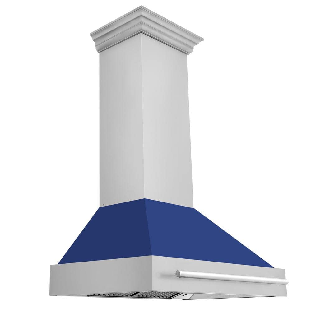 36 in. 400 CFM Ducted Vent Wall Mount Range Hood with Blue Matte Shell in Stainless Steel